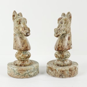 Pair of Alabster Horse Head Bookends, Stone Boookends, Bookshelf Decor