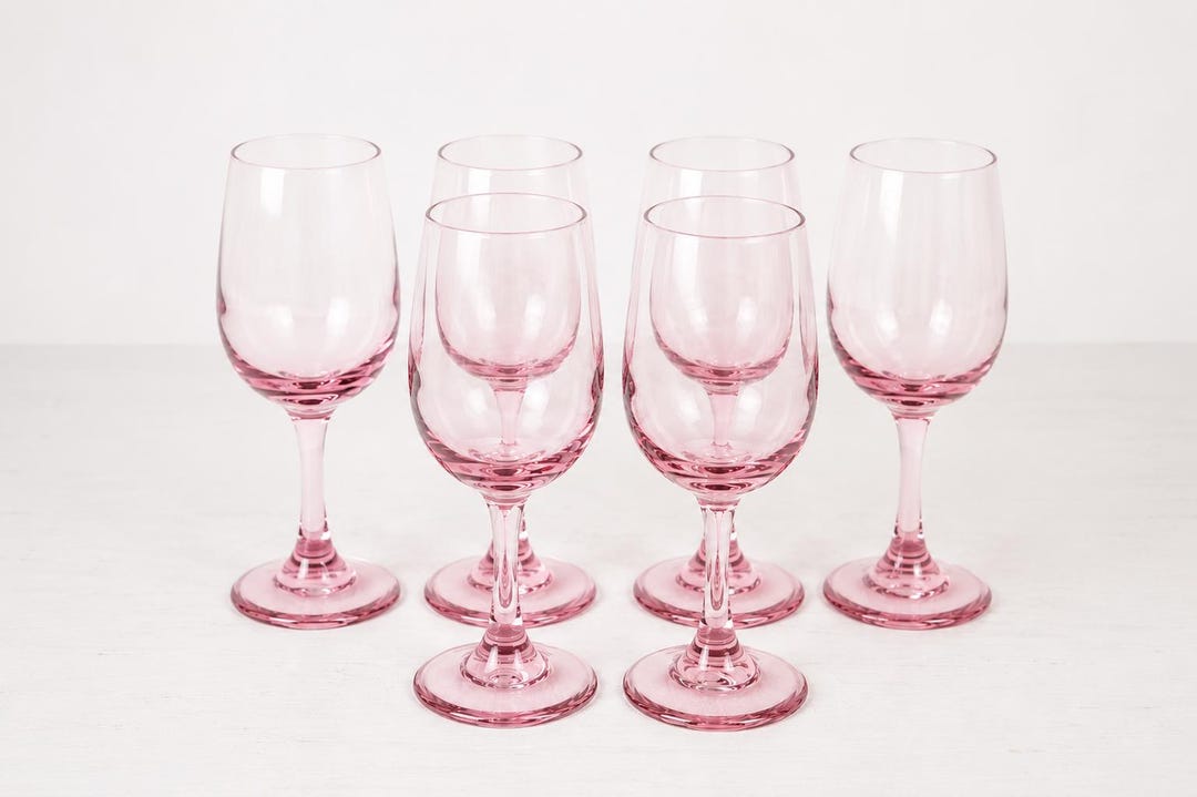 Set of 6 Vintage Pink Wine Glasses, Pink Glass Set, Pink Stemware - Etsy