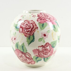 Hand Painted Floral Vase Artist Signed, Large Handmade Pottery Vase