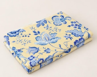 Set of Two Vintage Floral Cottage Curtains, Blue and Yellow Cotton Lined Rod Pocket Drapes, 48 x 83