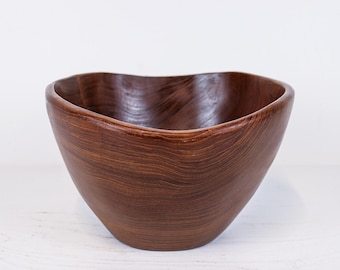 Vintage Teak Wood Serving Bowl – 9.75" - Danish Modern Style MCM Bowl, Oiled Food Safe Finish