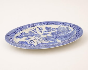 Vintage Occupied Japan Blue Willow Oval Serving Platter 12.5 Inch Blue White Transferware
