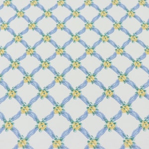 Vintage Wallpaper Roll, Kitchen Wallpaper, Single Roll, Made in Canada, Blue Trellis Wallpaper