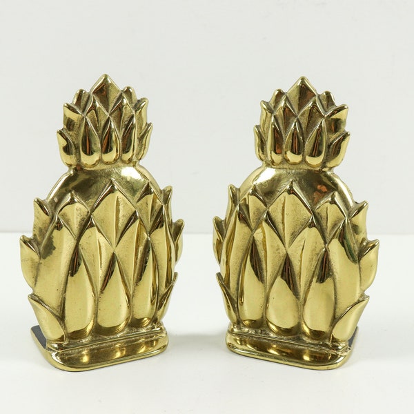 Pair of Vintage Brass Pineapple Bookends, Gold Bookends