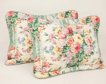 Pair of Vintage Croscill Floral Pillow Standard Size, Cottage Bedding, Made in USA
