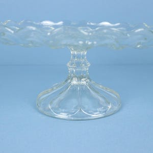 Vintage Glass Cake Stand Pedestal 10" Scalloped Edge, Pressed Glass Cake Plate image 6
