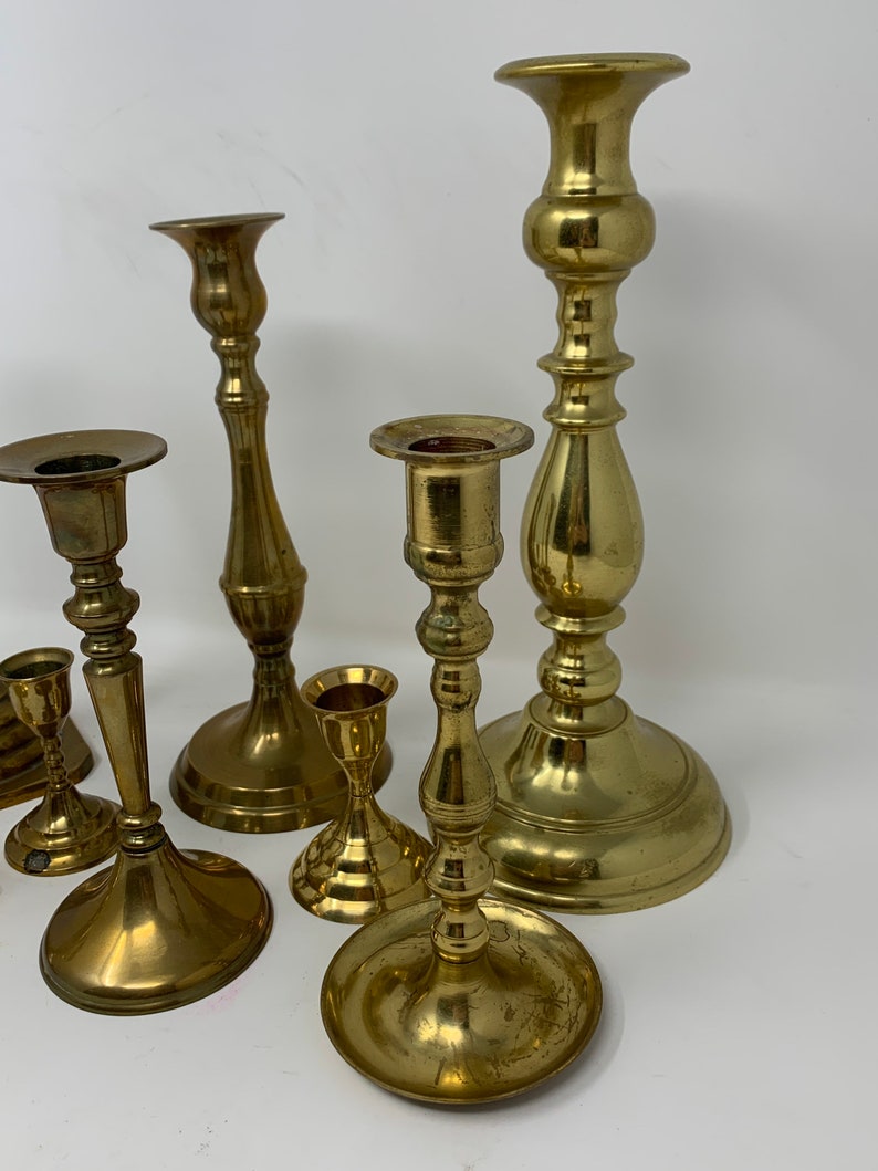 Assorted Brass Candle Holders Set Of 8 Mismatched Brass Candlesticks Instant Collection Home Decor Home Living Vadel Com