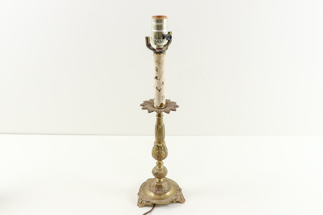 Vintage Brass Candlestick Lamp With Ornate Details Shabby Etsy