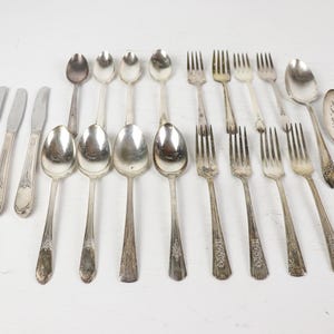 Vintage Silver Plate Mismatched Flatware Set, 22 Piece Flatware Set Service for 4