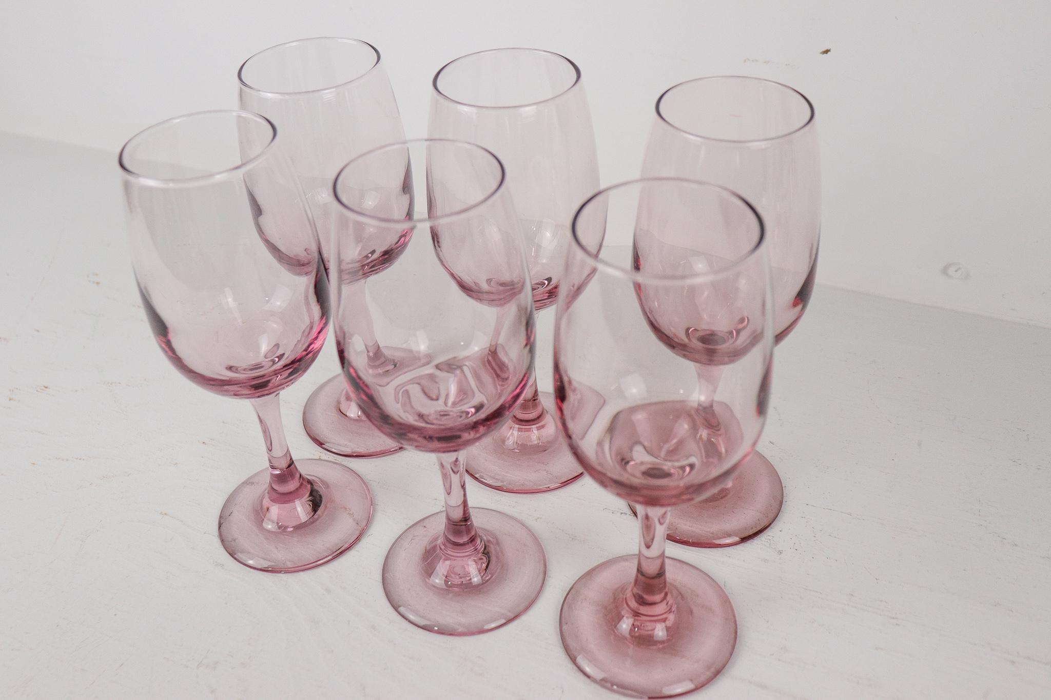 Set of 6 Vintage Pink Wine Glasses, Pink Glass Set, Pink Stemware - Etsy