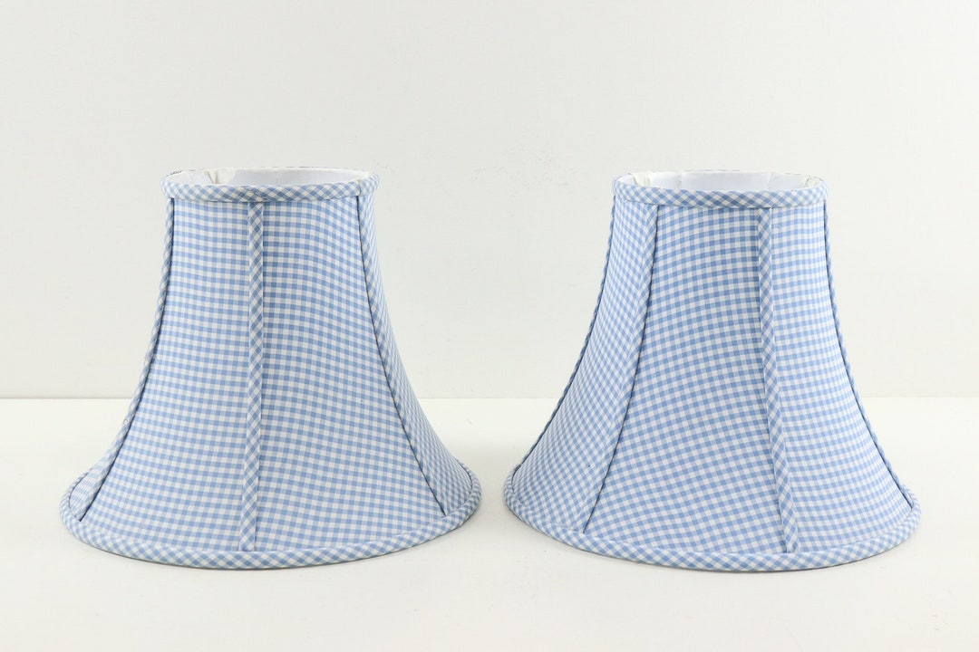 Set of 2 Blue and White Gingham Lamp Shades, Pair of Gingham Lamp