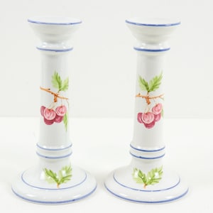 Vintage RB Bernarda Ceramic Candlesticks with Hand Painted Design, Made in Portugal