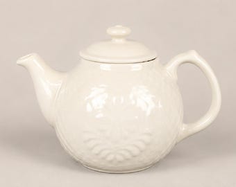 Vintage Longaberger Teapot: Cream Stoneware with Embossed Heart