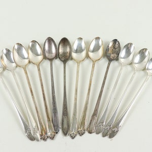 Lot of 12 Vintage Silverplate Iced Tea Spoons, Mis-matched Spoons