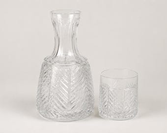 Vintage Ralph Lauren Herringbone Crystal Glass Decanter with Matching Tumbler, Bedside Water Carafe Night Set