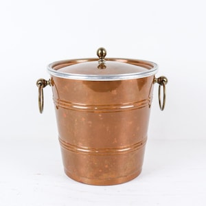 Vintage Copper Ice Bucket with Lid, French Farmhouse Kitchen or Bar Cart Champagne Cooler