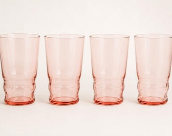 Set of 4 Vintage Pink Tumblers, Blush Drinking Glasses, Cottagecore Kitchen Decor