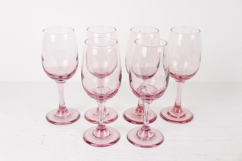 Set of 6 Vintage Pink Wine Glasses, Pink Glass Set, Pink Stemware - Etsy