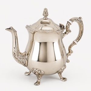 International Silver Teapot Vintage Silver Plated Ornate Footed Tea Pot Cottage Decor Shabby Chic Serveware