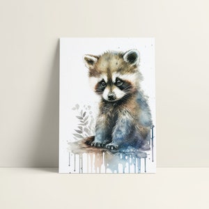 Raccoon Printable Wall Art, Nursery Wall Decor, Watercolor Raccoon Painting, Adorable Abstract Baby Animal Print, Perfect Baby Shower Gift