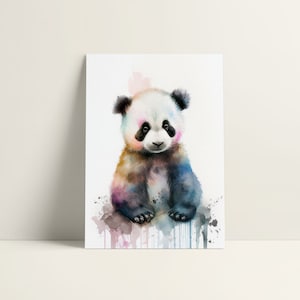 パンダのプリント可能な壁アート、子供部屋の壁の装飾、水彩画のパンダの絵画、愛らしい抽象的な赤ちゃんの動物のプリント、完璧なベビーシャワーのギフト