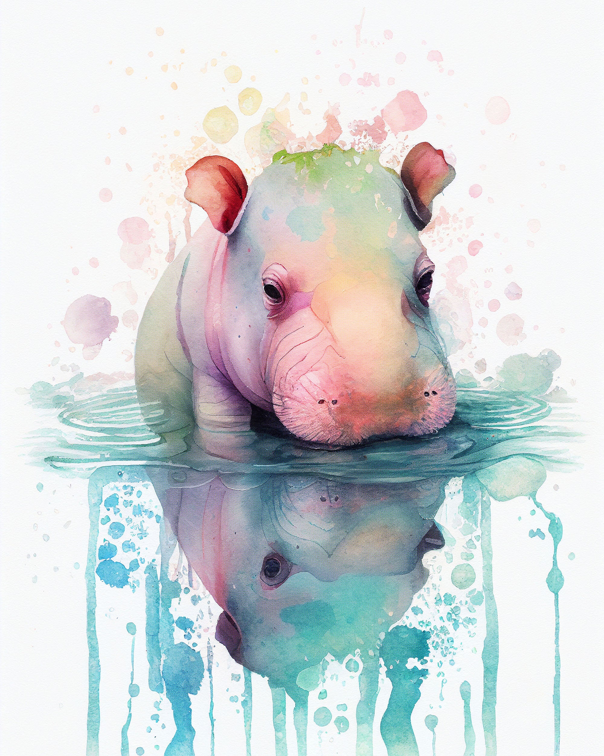 Hippo Printable Wall Art, Nursery Wall Decor, Watercolor Hippo Painting ...