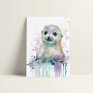 Seal Printable Wall Art, Nursery Wall Decor, Watercolor Seal Painting, Adorable Abstract Baby Animal Print, Perfect Baby Shower Gift