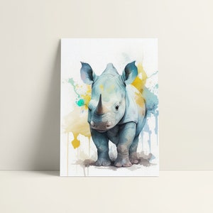 Rhino Printable Wall Art, Nursery Wall Decor, Watercolor Rhino Painting, Adorable Abstract Baby Animal Print, Perfect Baby Shower Gift