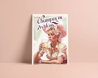Taylor Champagne Problems Print, Peach Pink Girly Wall Art, Preppy Wall Art, Dorm Room Decor Wall Art, Swiftie Gift