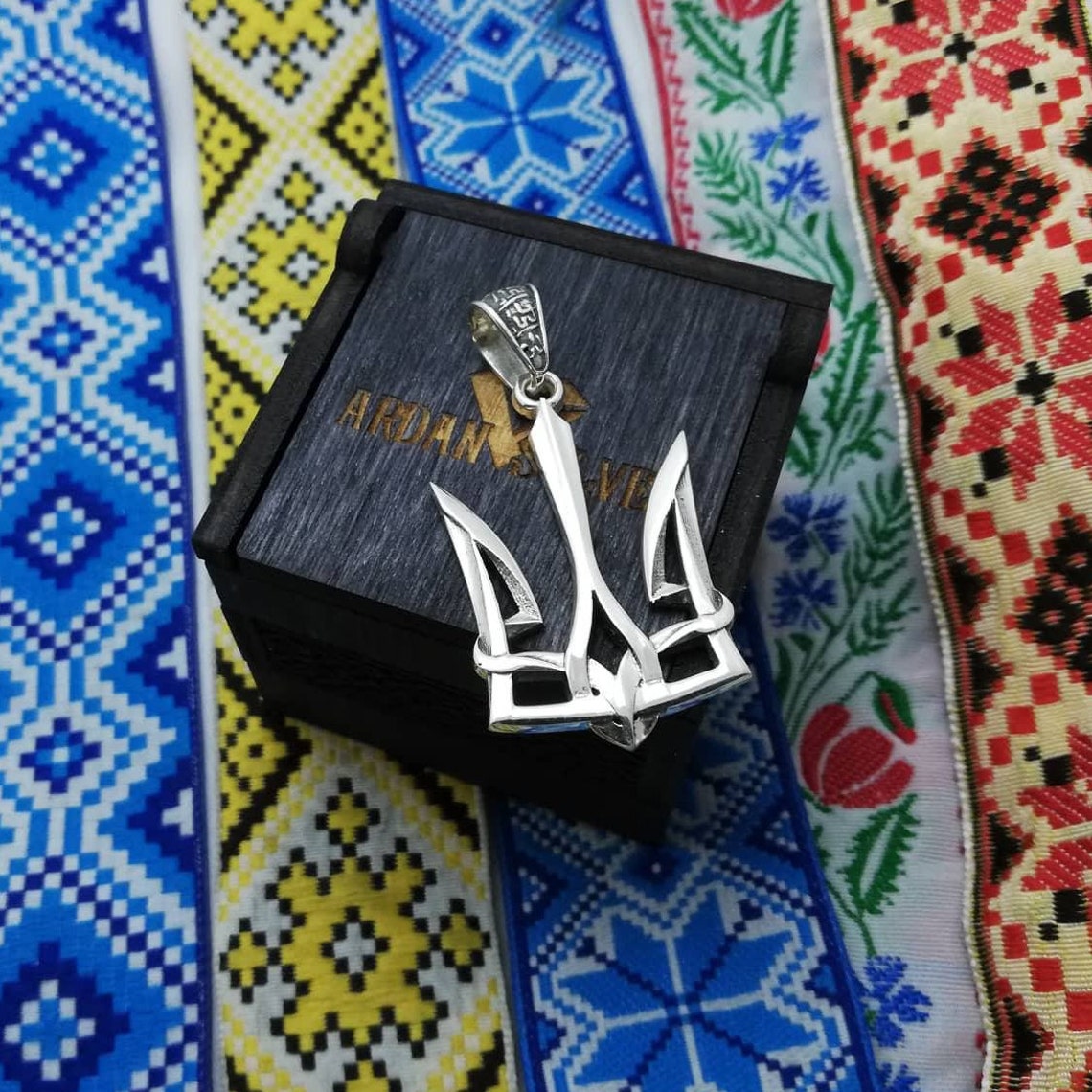 Tryzub Pendant Ukraine Necklace Ukrainian Trident Sterling Etsy