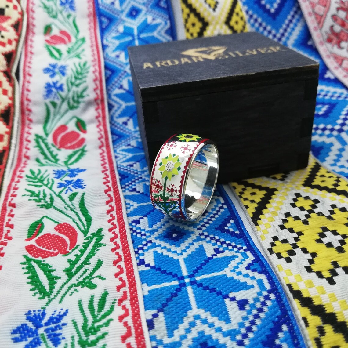 Sterling 925 Silver Ring Ukrainian Embroidery Ukrainian Etsy