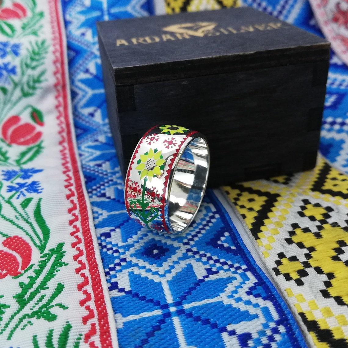 Sterling 925 Silver Ring Ukrainian Embroidery Ukrainian Etsy