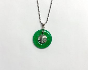 Natural black green jade hollow double happiness jade pendant