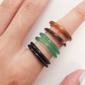 Real Natural Agate /Gem Stone Ring Bands 6mm Wide 15 Sizes/14 Colors Unisex Midi Real Natural Agate /Gem Stone Ring Bands 6mm Wide 15 Sizes/14 Colors Unisex Midi
