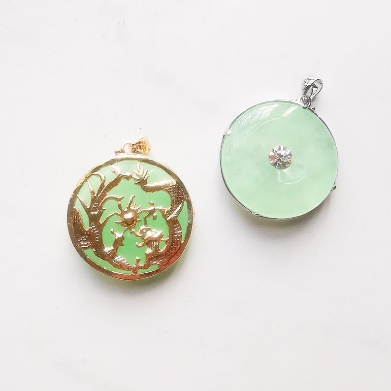 Genuine Purple and Green Jade Dragon and Phoenix Circle Necklace