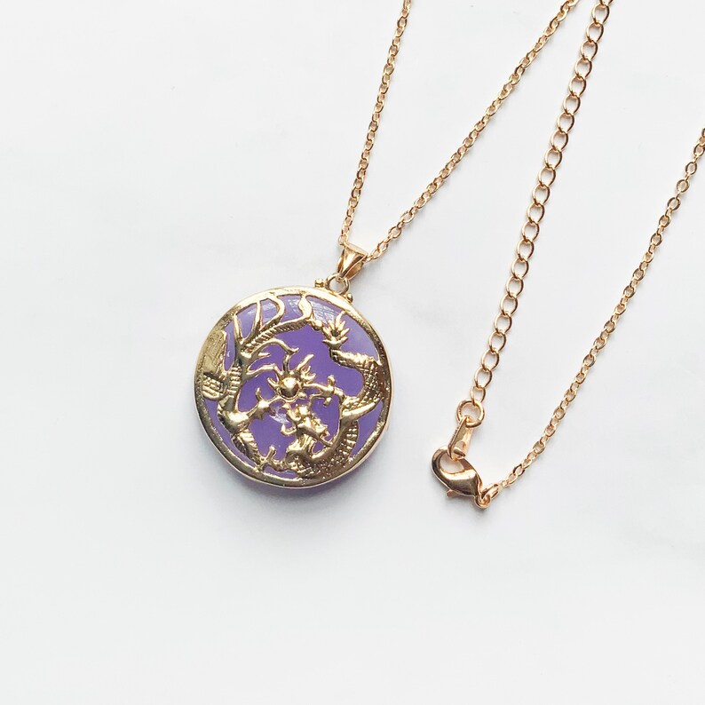 Genuine Purple and Green Jade Dragon and Phoenix Circle Necklace