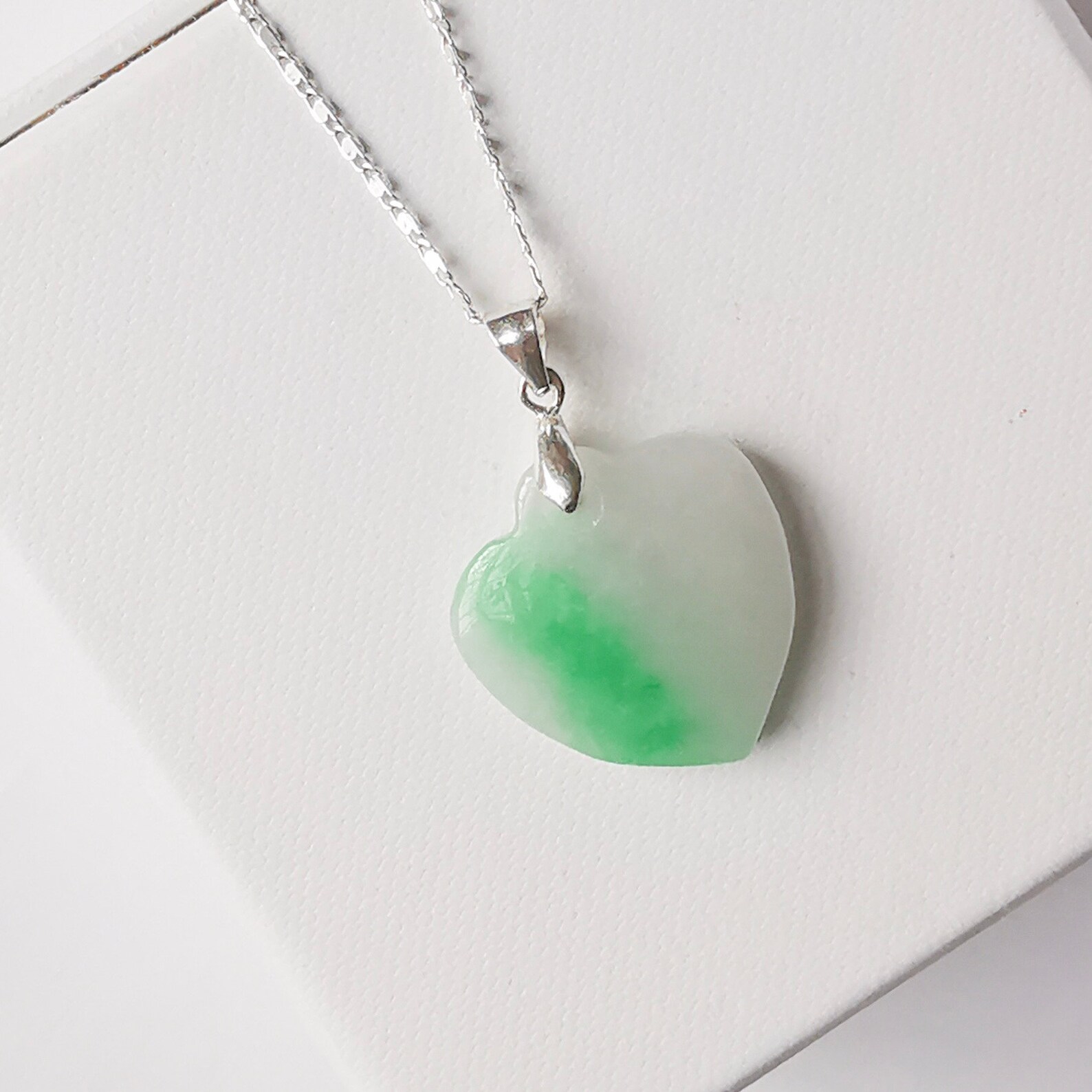 Genuine Twotone Green Jade Heart Necklace in Sterling Silver Etsy