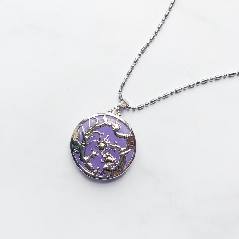 Genuine Purple and Green Jade Dragon and Phoenix Circle Necklace