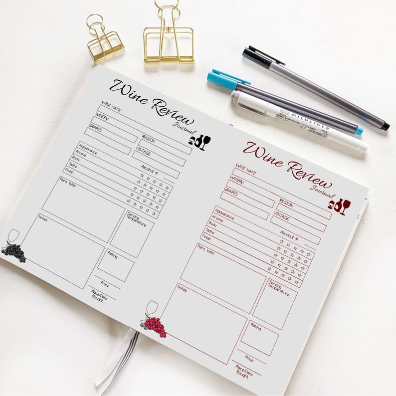 Wine Review,wine Review Sheets,wine Log Printable,wine Review Inserts,wine Tasting Tracker,log ...