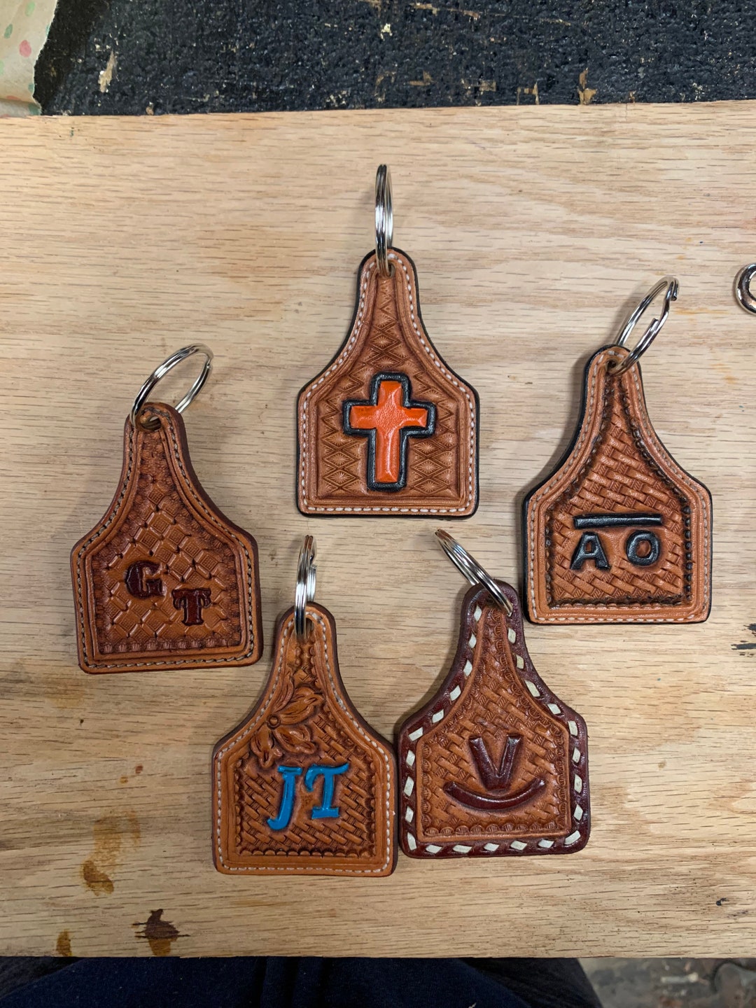 Handmade Leather Ear Tag Key Chains Personalized With Your Initials or Brand. Etsy