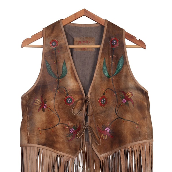 Vintage Inspired Hand-Painted 100% Genuine Leather Vest | Light Brown