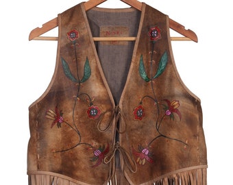 Vintage Inspired Hand-Painted 100% Genuine Leather Vest | Light Brown