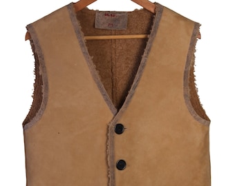 Vintage-Inspired Nappa Leather Vest | Brown with Curly Sheep Fur