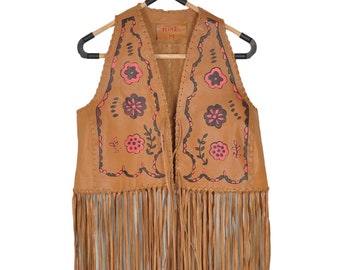 Vintage Hand-Painted 100% Genuine Leather Vest | Beige