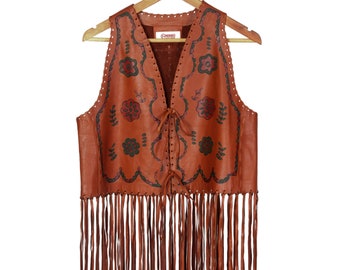 Vintage Hand-Painted 100% Genuine Leather Vest | Brown
