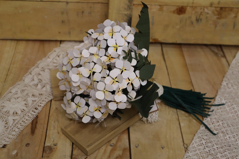 Bouquet of white paper hydrangeas top