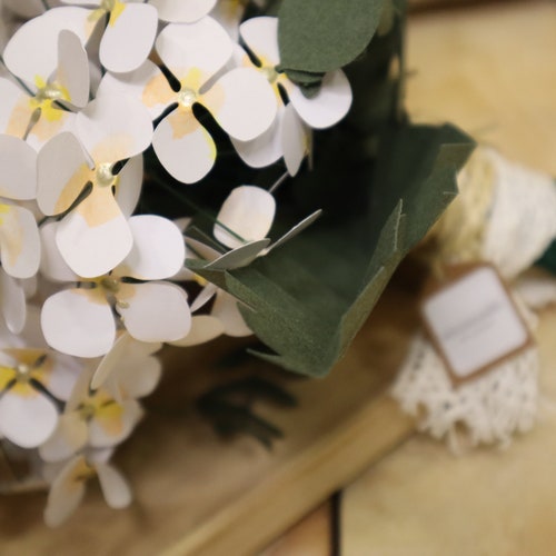 Bouquet of white paper hydrangeas top