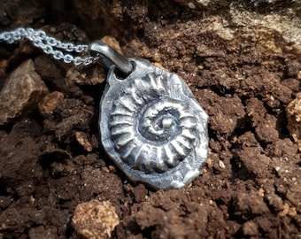 Ammonite silver pendant , beautiful fossil necklace in sterling silver