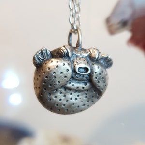Blowfish necklace, sterling silver puffer fish pendant with chain