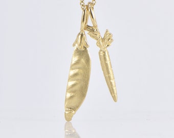 Carrot and pea necklace 14k solid gold